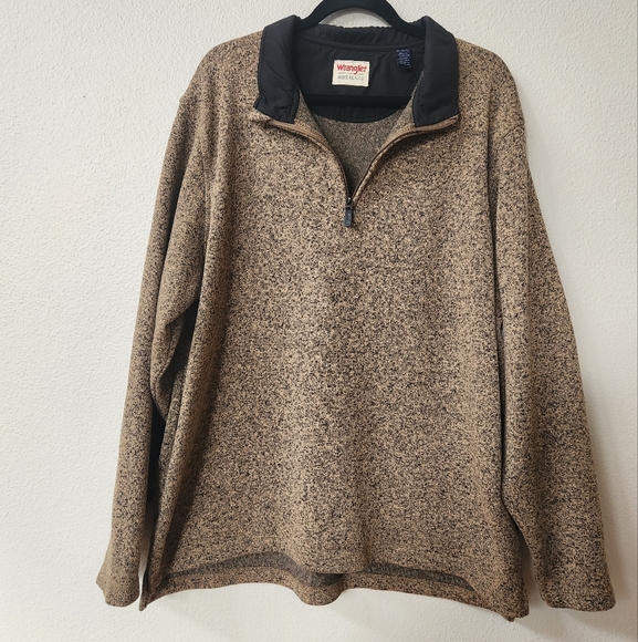 Wrangler Authentics Men's Marled Knit Pullover 1/4 Zip Sweater Sweatshirt in Tan - Picture 2 of 9